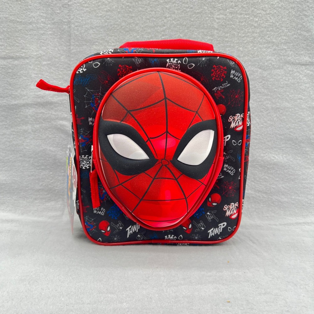 Marvel Spider-Man Insulated Lunch Bag 3D Molded Front Pocket Red Black NWT